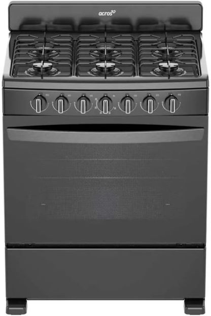 Estufa al piso Acros con puerta panorámica 6 quemadores 30 pulgadas Negro modelo AFR-2000B