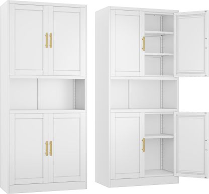 Ckzbx Gabinete de cocina de metal de 61 pulgadas de alto con 4 puertas, armarios de baño, 2 estantes ajustables para cocina, oficina en casa, sala de estar, comedor (negro)