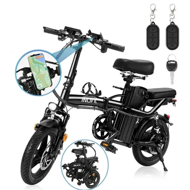 Inlife Bicicleta eléctrica plegable de 14 pulgadas para adultos