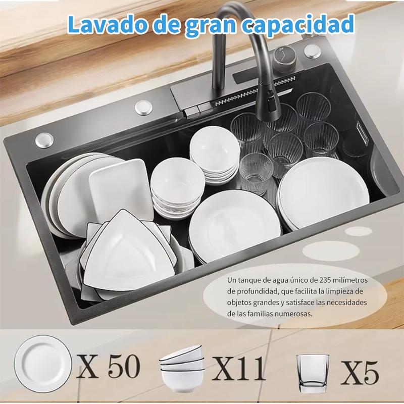 Tarja Fregadero De Cocina Acero Inoxidable 304 80x45cm con Grifo Extraíble 360° y Accesorios Prácticos para Lavado y Escurrido de Alimentos