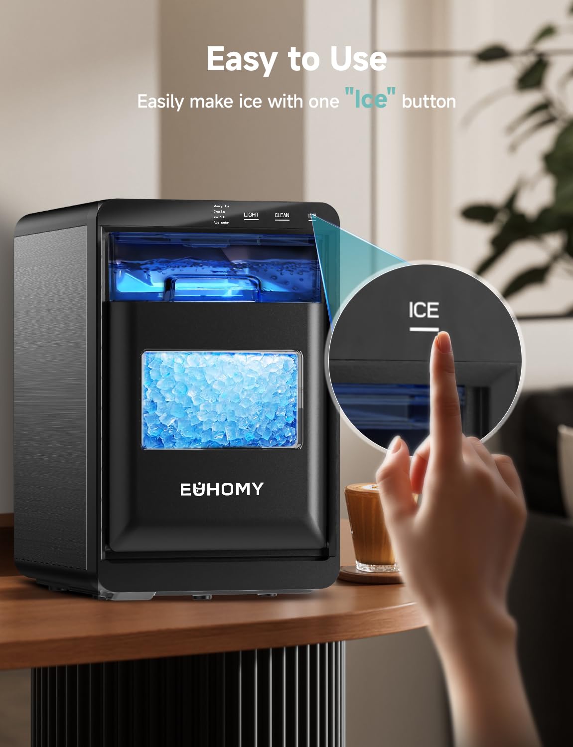 EUHOMY Nugget - Encimera para hacer hielo, máquina para hacer hielo de guijarros de 40 libras/24 horas, encimera autolimpiable, máquinas de hielo sónico con cuchara de hielo y cesta, máquina para