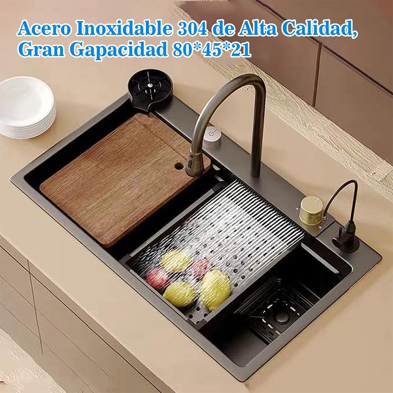 Tarja Fregadero De Cocina Acero Inoxidable 304 80x45cm con Grifo Extraíble 360° y Accesorios Prácticos para Lavado y Escurrido de Alimentos