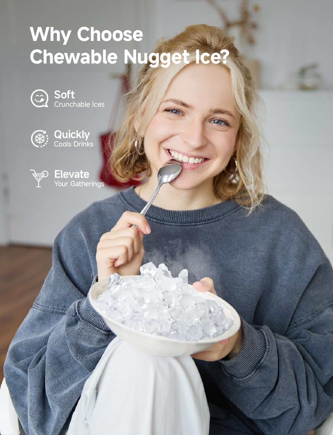 EUHOMY Nugget - Encimera para hacer hielo, máquina para hacer hielo de guijarros de 40 libras/24 horas, encimera autolimpiable, máquinas de hielo sónico con cuchara de hielo y cesta, máquina para