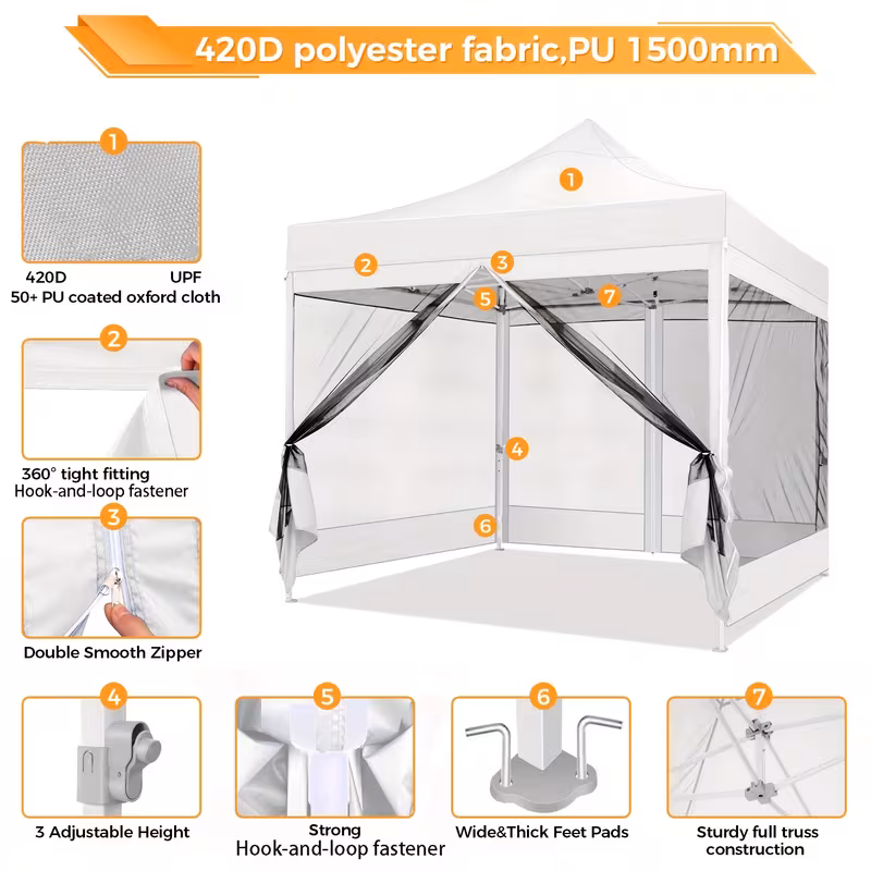 carpa plegable 3×  con mosquitero,   4 paneles   de malla y bolsa para camping  , jardín, picnic, bbq, fiestas navideñas Detalles del producto 5