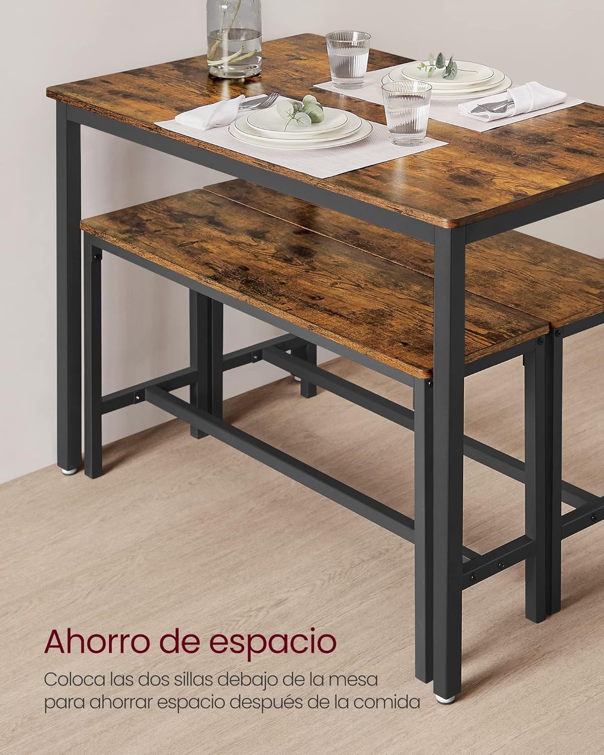 VASAGLE UKDT070B01 - Juego de Mesa de Comedor, Mesa de Cocina con sillas, Industrial para Cocina, Sala de Estar, Sala de Fiesta, café rústico y Negro
