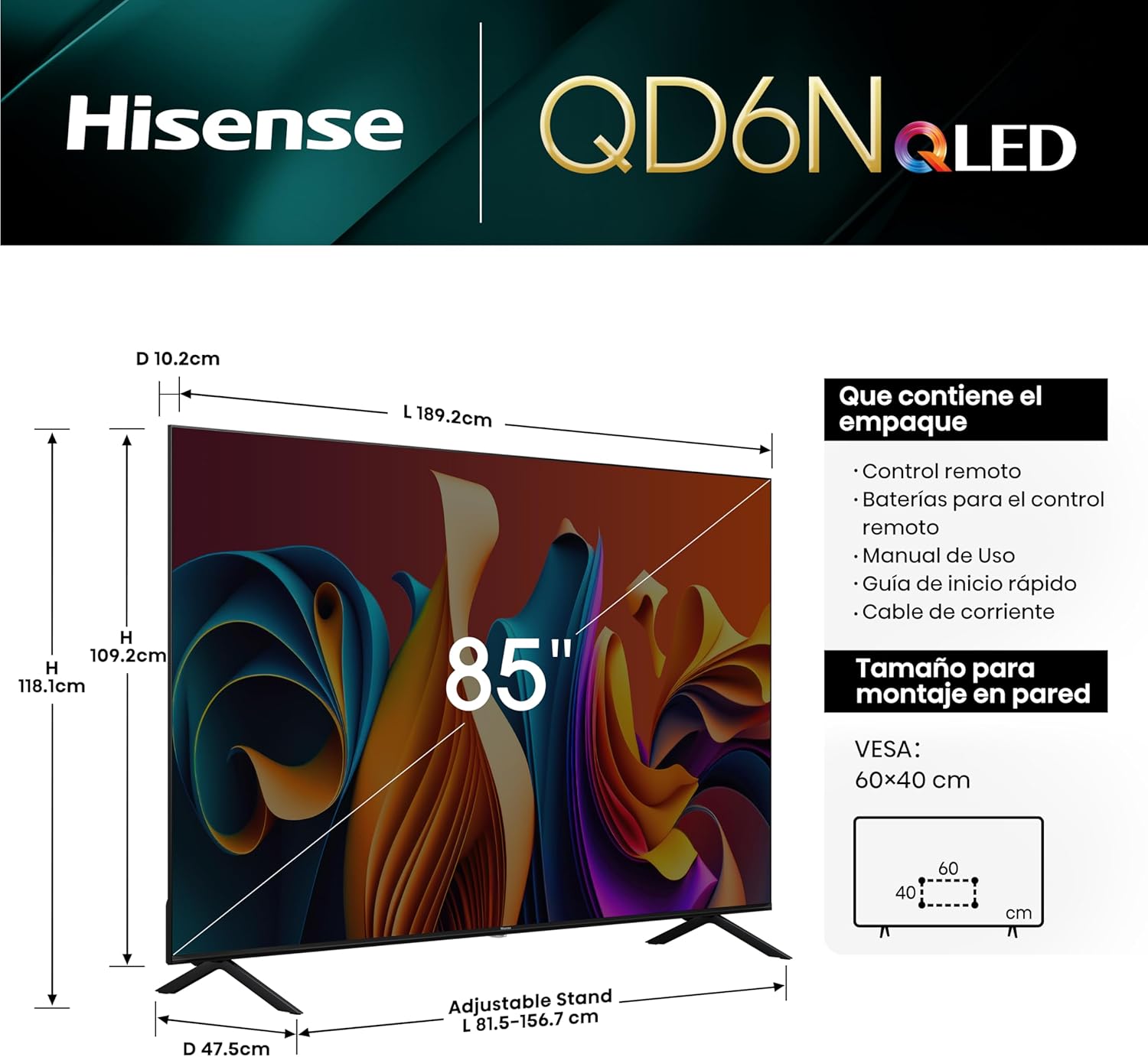 Hisense Pantalla QLED de 43" 43QD6N Google TV Works with Alexa 2024