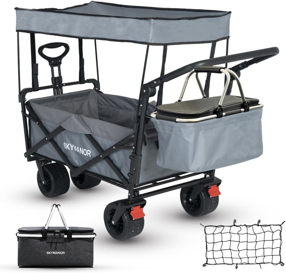 SKYMANOR Carro de jardín plegable 3 en 1 con toldo para niños y carga,