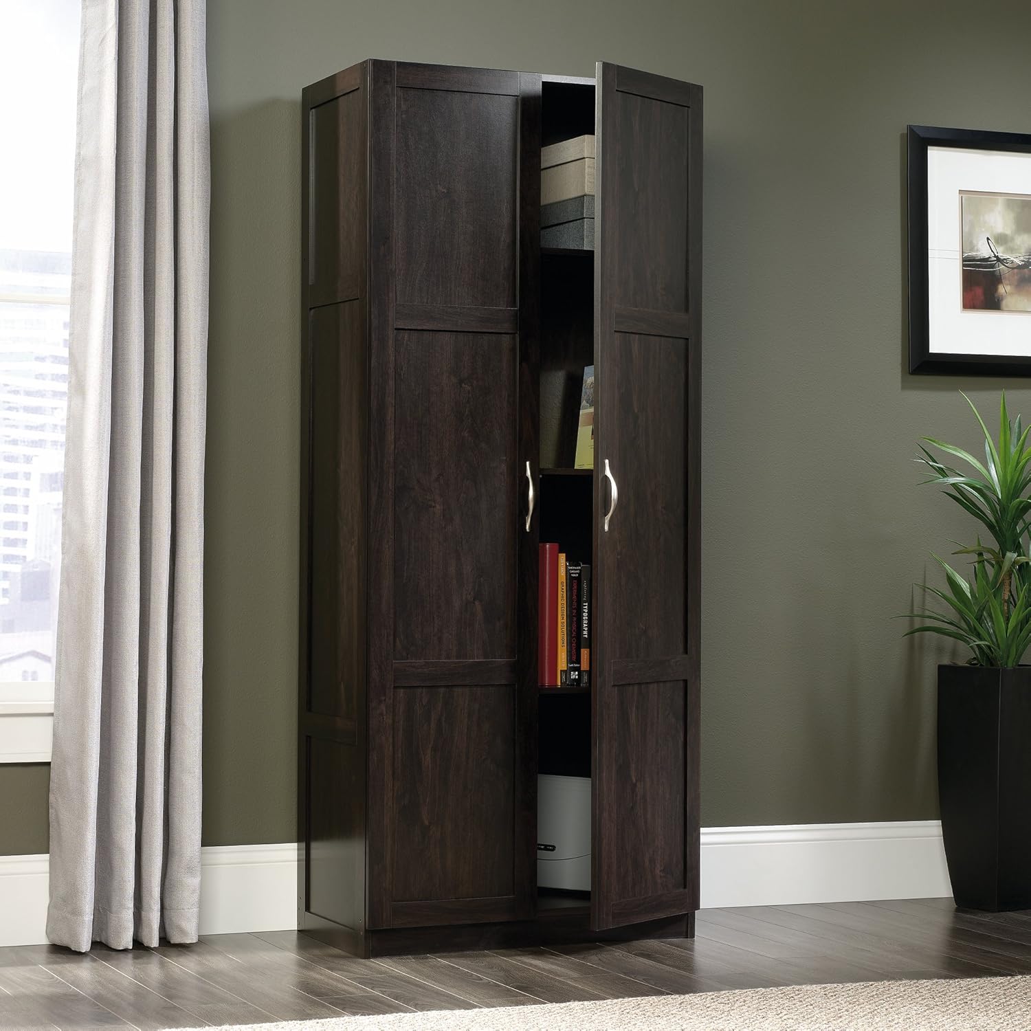 Sauder - Armarios de Almacenamiento Diversos para despensa, Longitud: 75,2 cm x Ancho: 40,9 cm x Alto: 180,6 cm, Acabado de Roble Highland