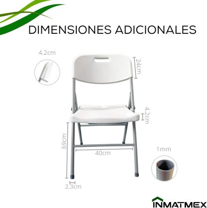 INMATMEX Silla Plegable Marca Resistentes Ideal para Jardín Comidas Familiares Fiestas Paquete con 12 Sillas.