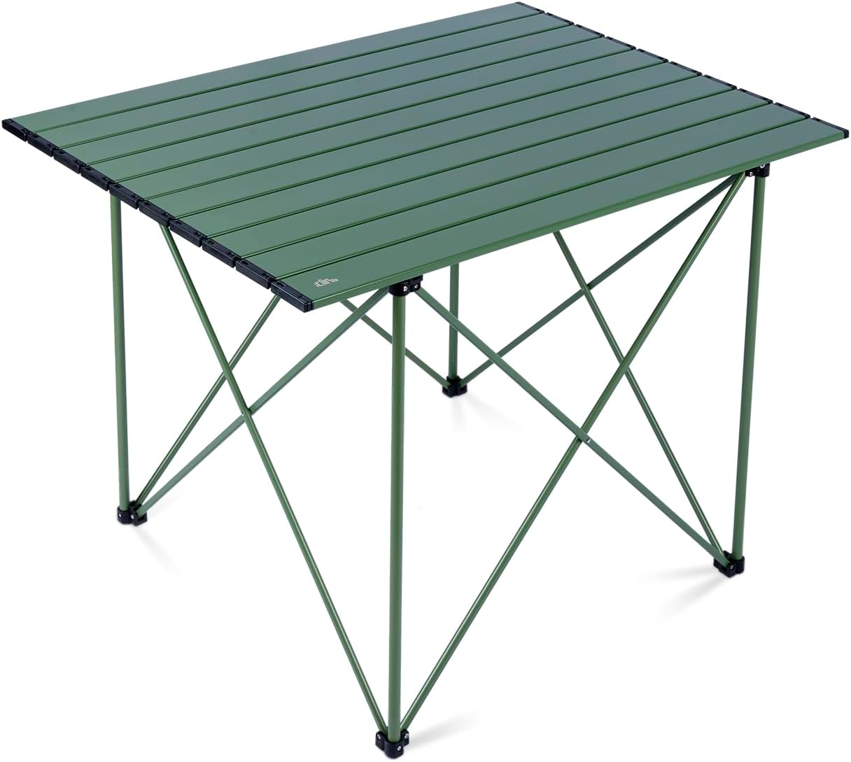 iClimb mesa de camping ultraligera, compacta, plegable con bolsa de transporte (Verde reforzado - L)