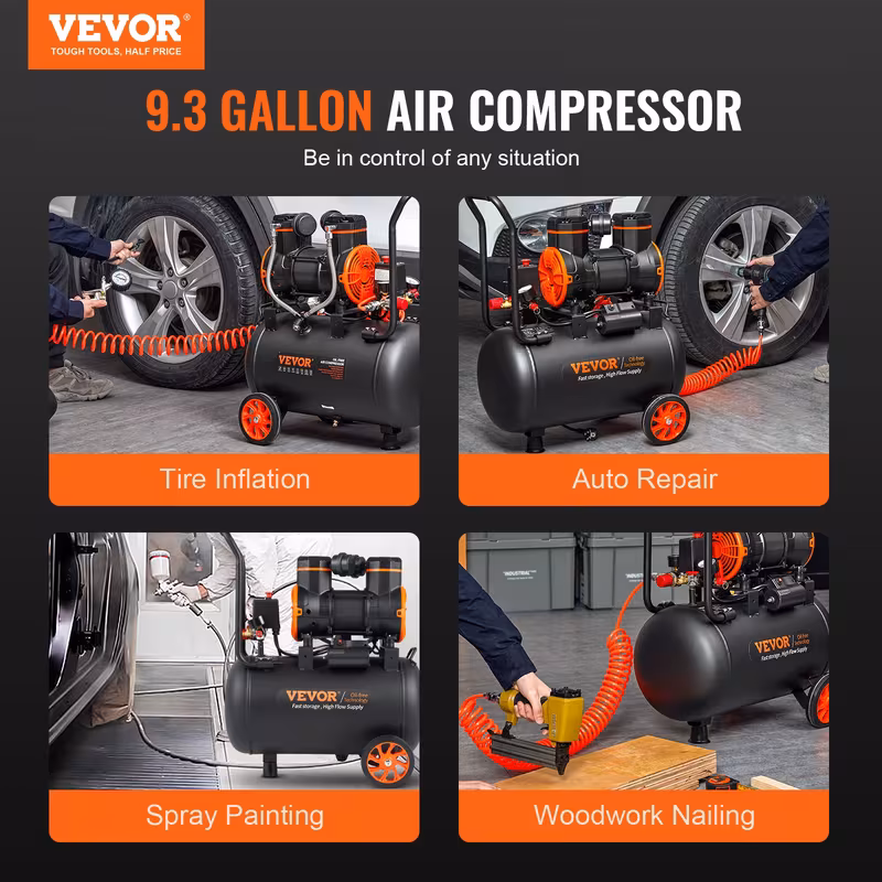 compresor de aire   de 9.3 galones 1800w   cfm@ 90psi 70 db ultra silencioso sin aceite Detalles del producto 7