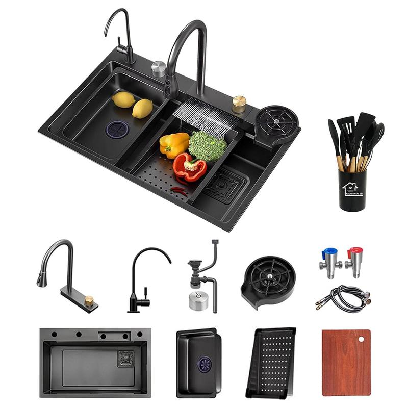 Tarja Fregadero De Cocina Acero Inoxidable 304 80x45cm con Grifo Extraíble 360° y Accesorios Prácticos para Lavado y Escurrido de Alimentos