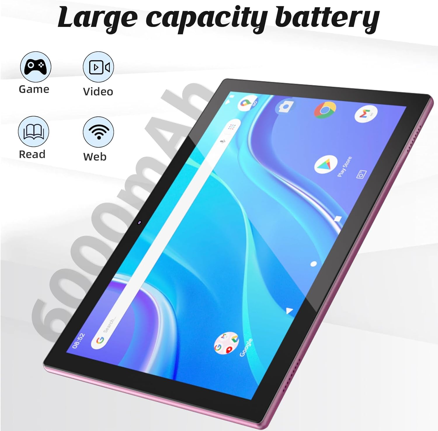 Tablet con teclado 2 en 1, Android 11, 10.1 pulgadas FHD, con teclado/mouse/funda/lápiz capacitivo/película templada, 64 GB+2 GB, Wi-Fi, cámara dual 8 MP, procesador quad core, batería 6,000 mAh, rosa