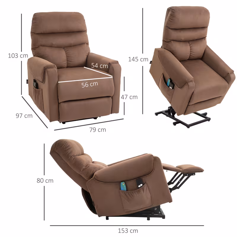 sillón de tv con asistencia eléctrica  , silla de masaje con función reclinable y calentamiento, silla de relajación con control remoto y bolsillo lateral, tela de poliéster   ajustable Detalles del producto 2
