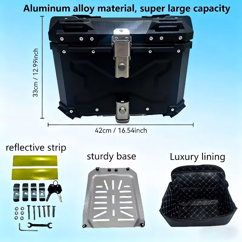 maletero de motocicleta de gran capacidad de 65l en , maleta trasera para motocicleta, baúl de viaje con cerradura de seguridad para almacenamiento de y equipaje, material de aleación de aluminio, almacenamiento para , de almacenamiento de viaje, compacto y portátil, fuerte Detalles del producto 9