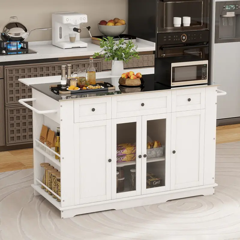 Isla de cocina HomLif con hoja abatible y almacenamiento, carrito de isla de cocina con enchufes, regalo de Halloween y Navidad.