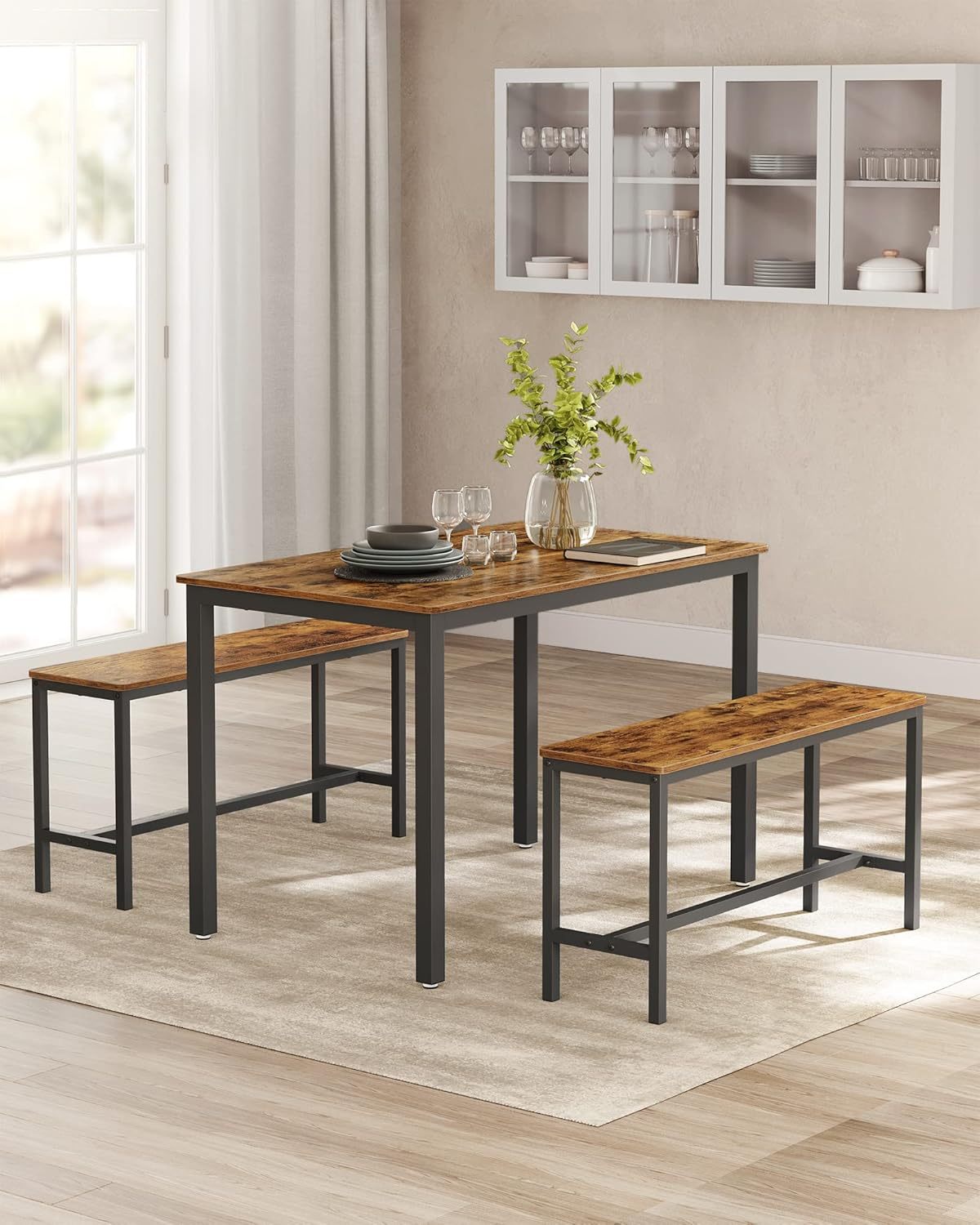 VASAGLE UKDT070B01 - Juego de Mesa de Comedor, Mesa de Cocina con sillas, Industrial para Cocina, Sala de Estar, Sala de Fiesta, café rústico y Negro