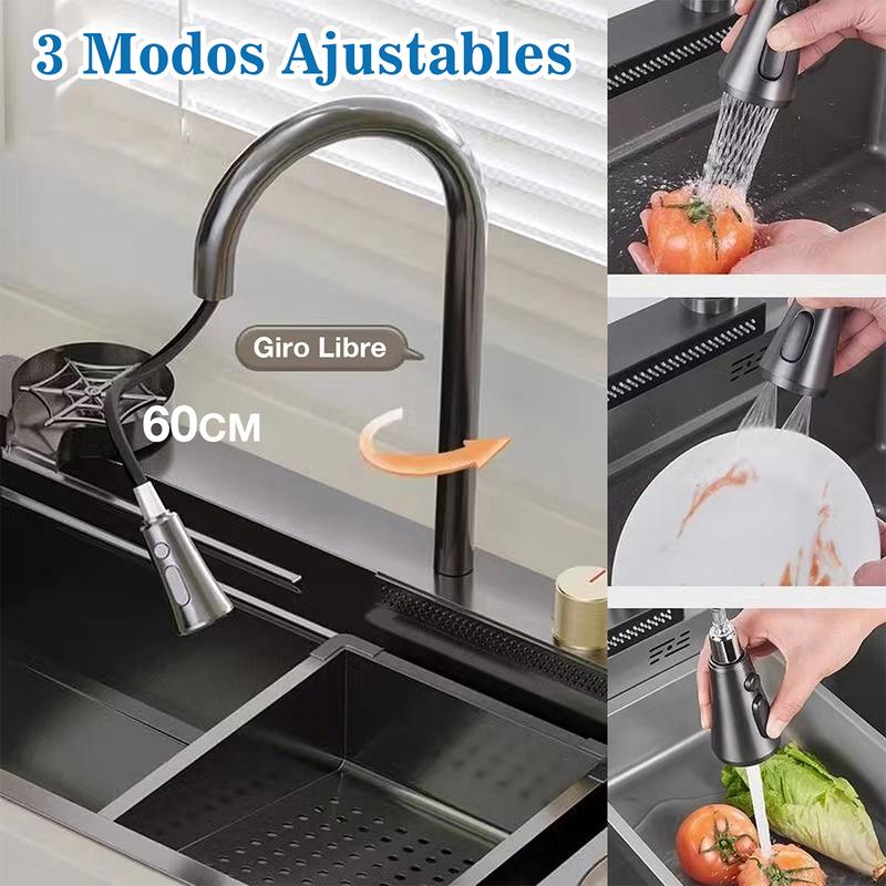 Tarja Fregadero De Cocina Acero Inoxidable 304 80x45cm con Grifo Extraíble 360° y Accesorios Prácticos para Lavado y Escurrido de Alimentos