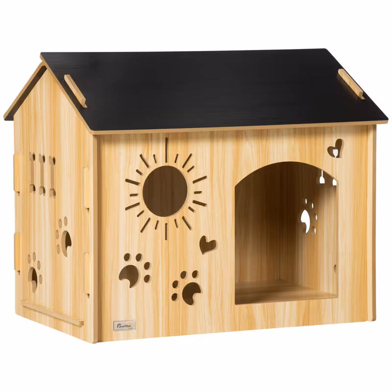 casa para perro, con aberturas de ventilación, resistente a  , material de madera, color negro+madera, 69 x 50 x 58.5 cm Detalles del producto 1