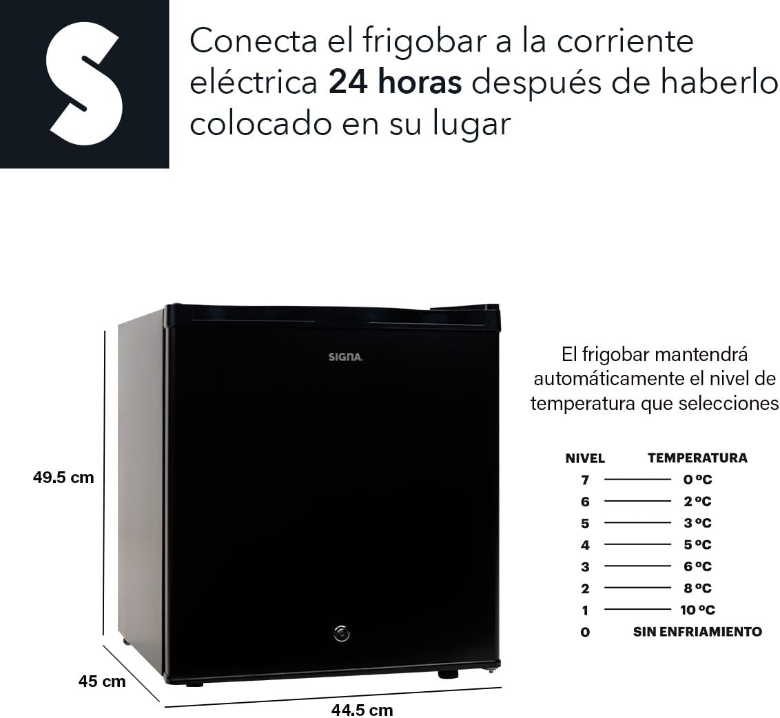 SIGNA Frigobar 46L (1.6 pies cubicos) Mini Refrigerador Compacto Negro Refrigerador Pequeño Con congelador de Acero Inoxidable Ideal Para Espacios Pequeños Frigobar Mini Multifuncional