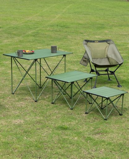 iClimb mesa de camping ultraligera, compacta, plegable con bolsa de transporte (Verde reforzado - L)