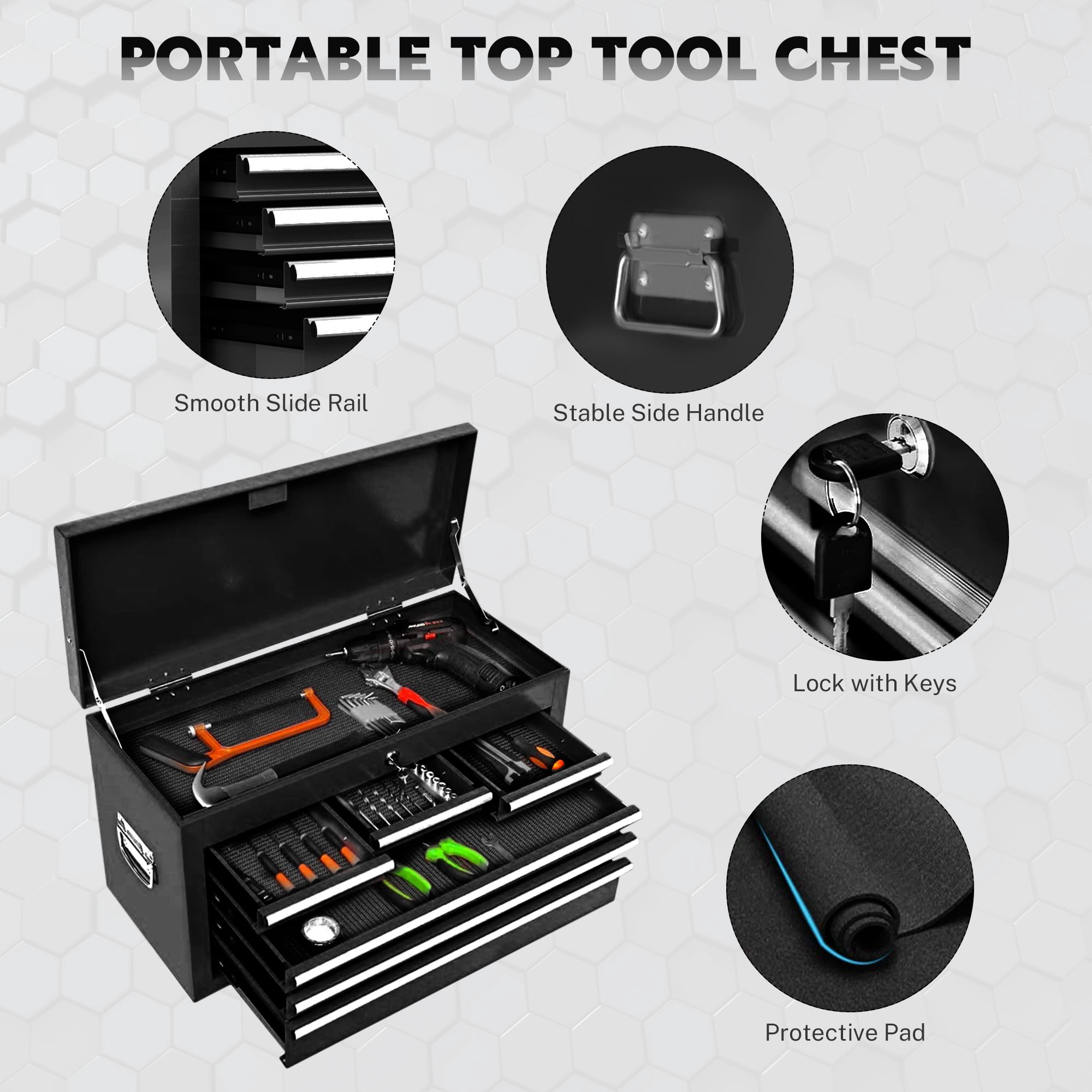 Seizeen Caja de herramientas y gabinete 2 en 1, organizador de caja de herramientas con ruedas de 8 cajones de gran capacidad, con ruedas, con cerradura, negro ----- Guantes