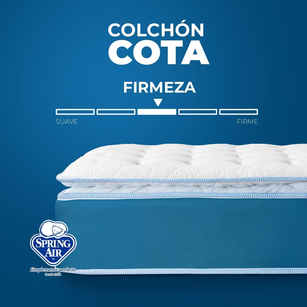 Spring Air Pack Colchón COTA Matrimonial Más 2 Almohadas y Cubre Colchon, Juego De Sabanas | Tecnología Performance | Confort y Soporte Ortopédico | Colchon Confort Medio