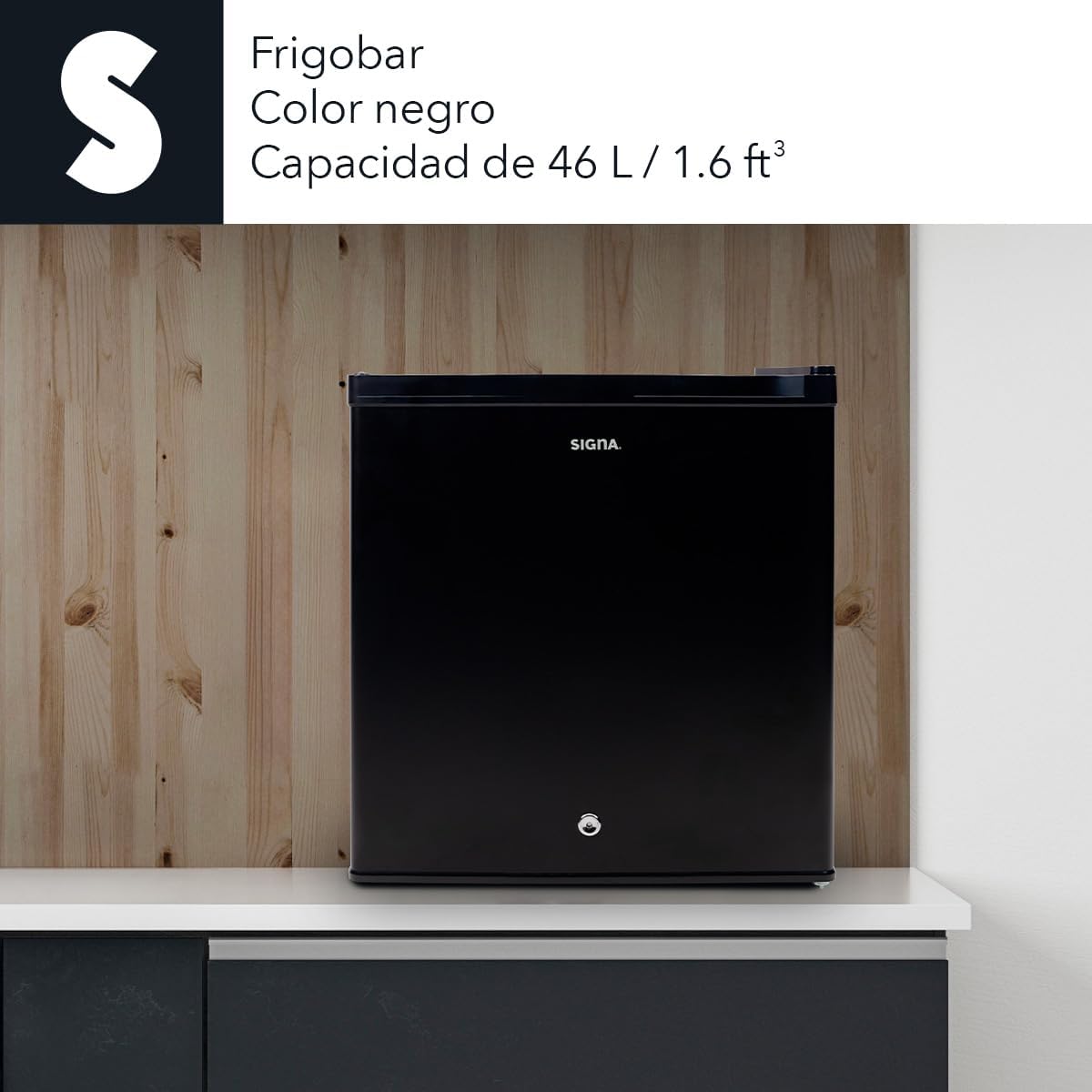 SIGNA Frigobar 46L (1.6 pies cubicos) Mini Refrigerador Compacto Negro Refrigerador Pequeño Con congelador de Acero Inoxidable Ideal Para Espacios Pequeños Frigobar Mini Multifuncional