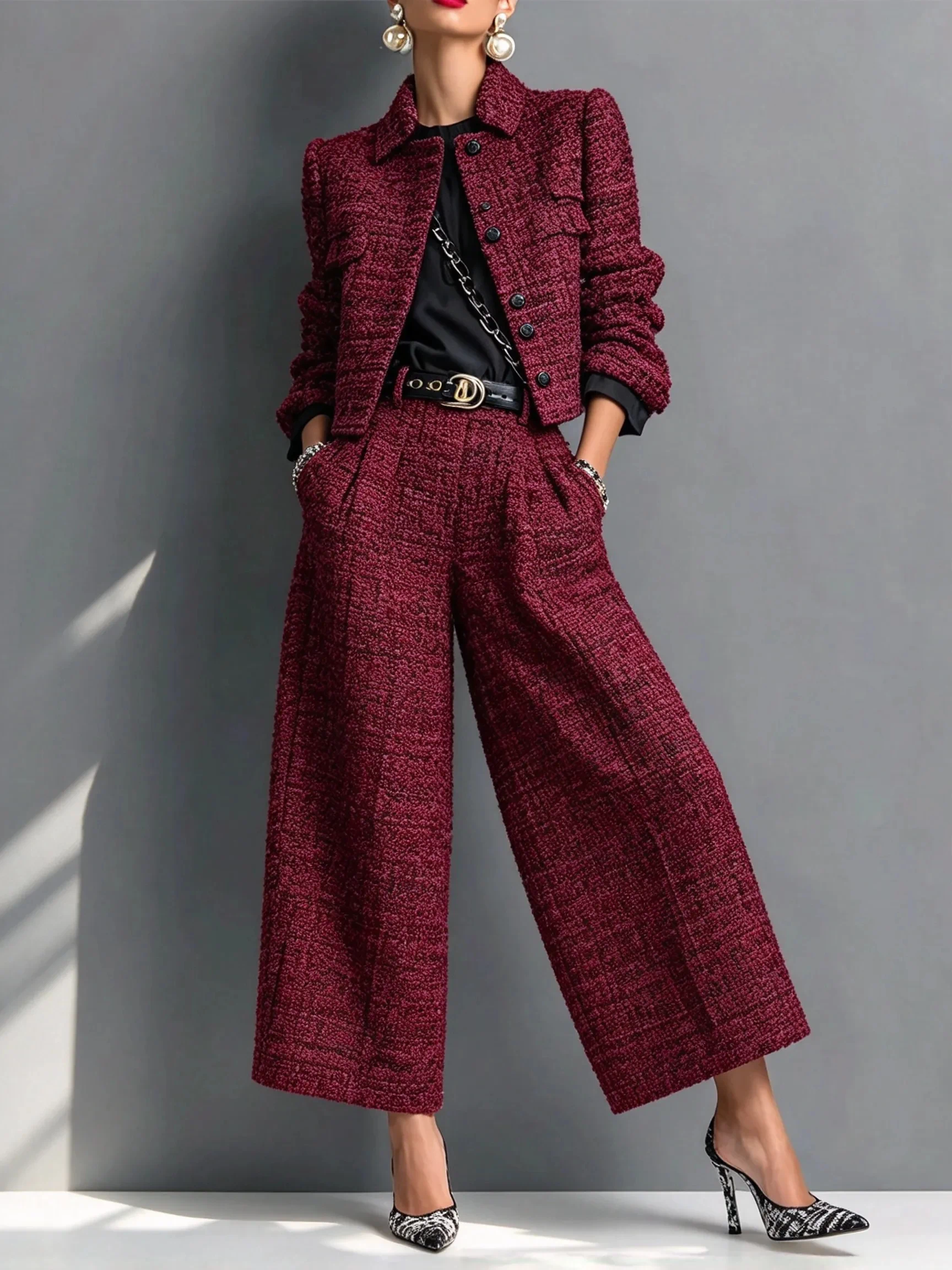 🎃Halloween Sale🎃Tweed Jacket Wide Leg Pants Set