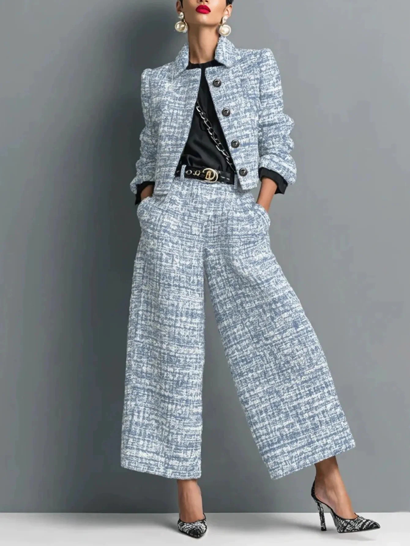 🎃Halloween Sale🎃Tweed Jacket Wide Leg Pants Set