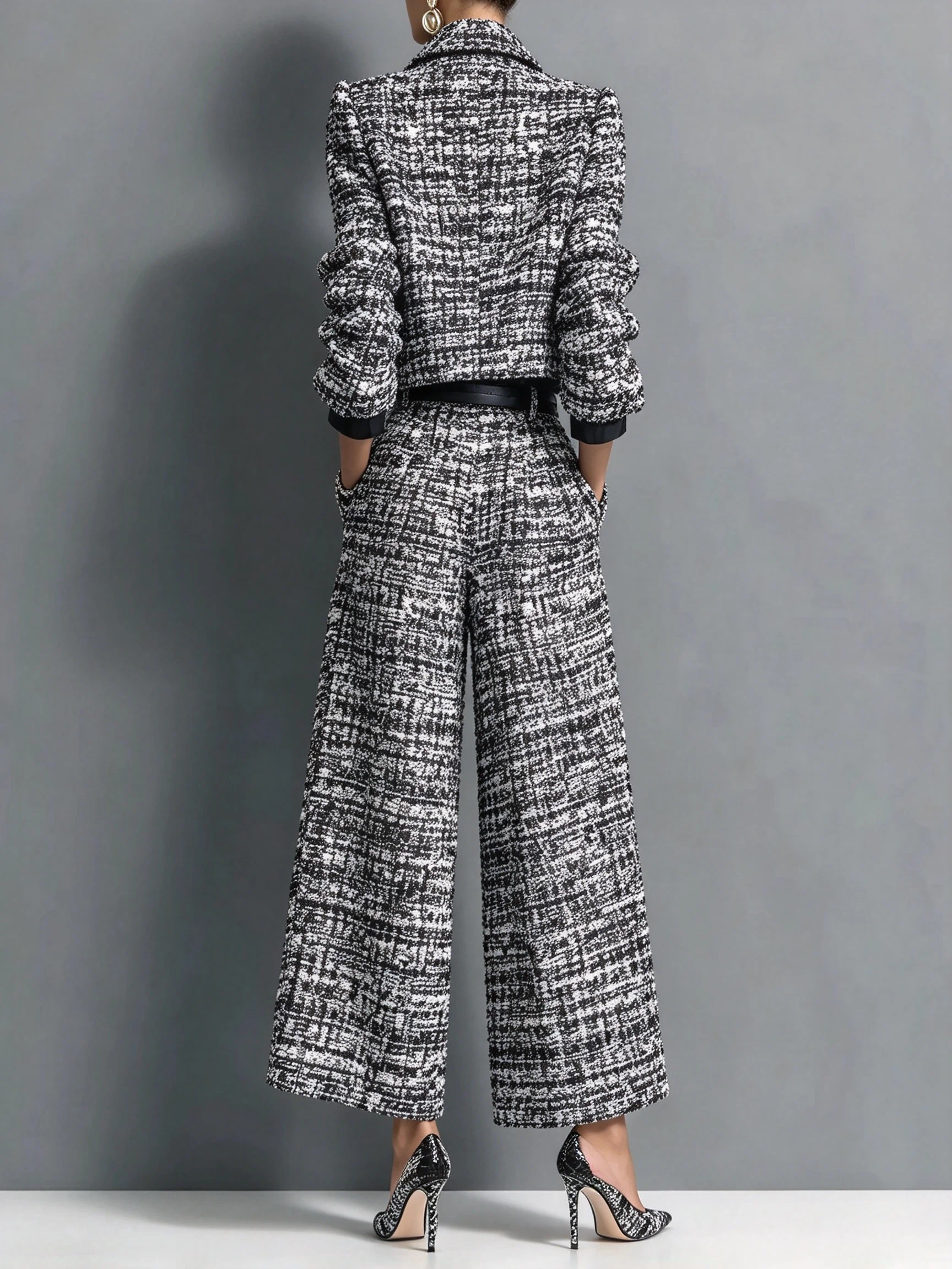 🎃Halloween Sale🎃Tweed Jacket Wide Leg Pants Set
