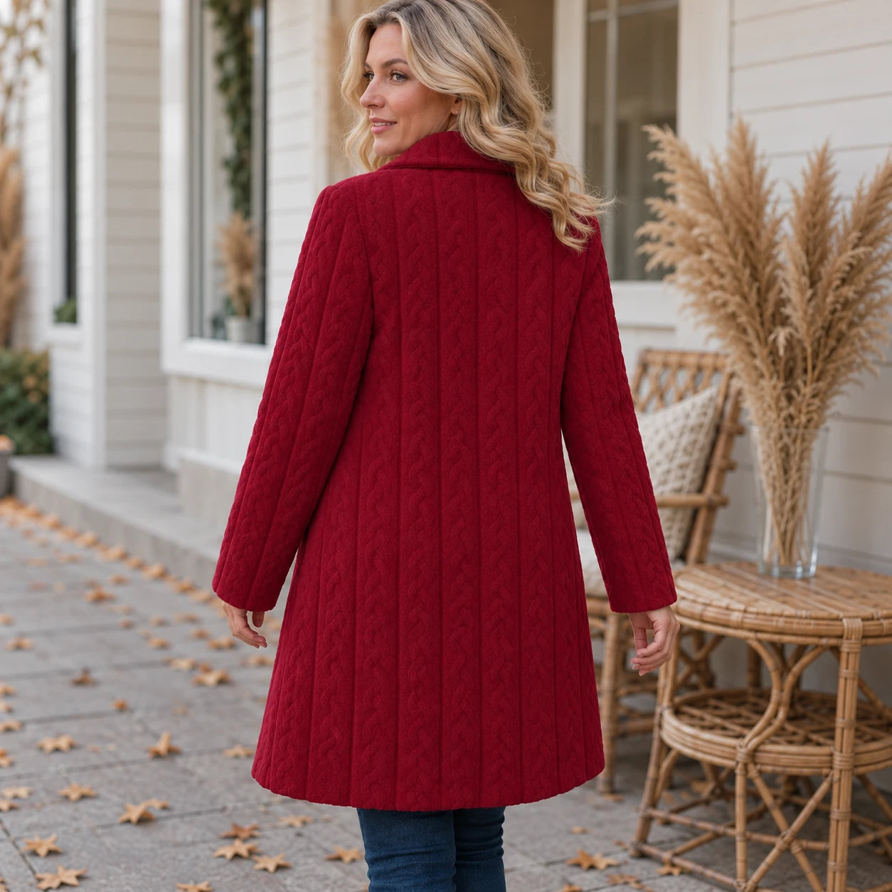 Textured Double-Breasted Winter Coat