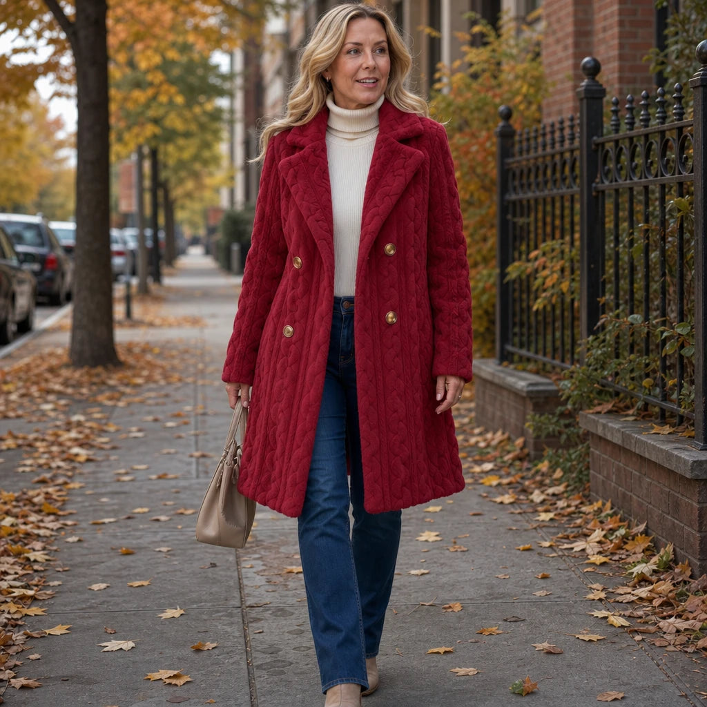 Textured Double-Breasted Winter Coat