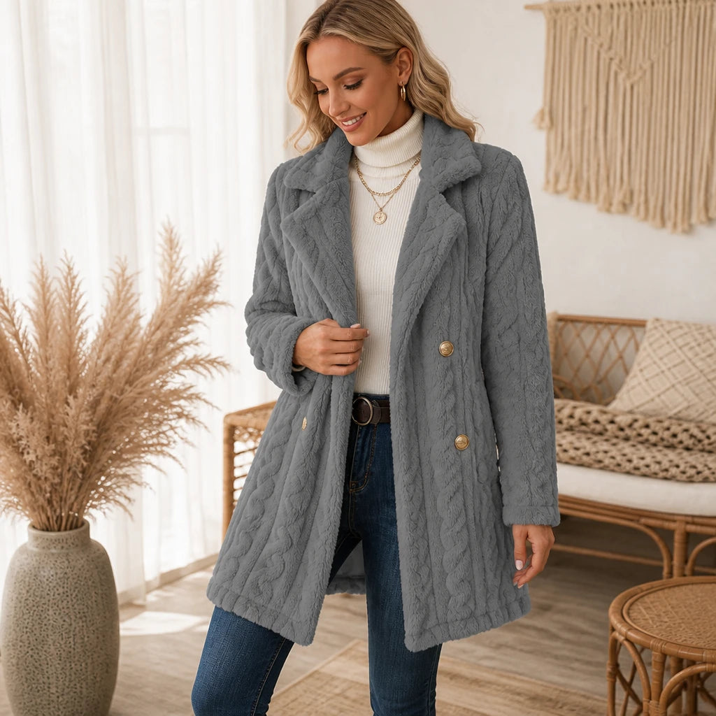 Textured Double-Breasted Winter Coat