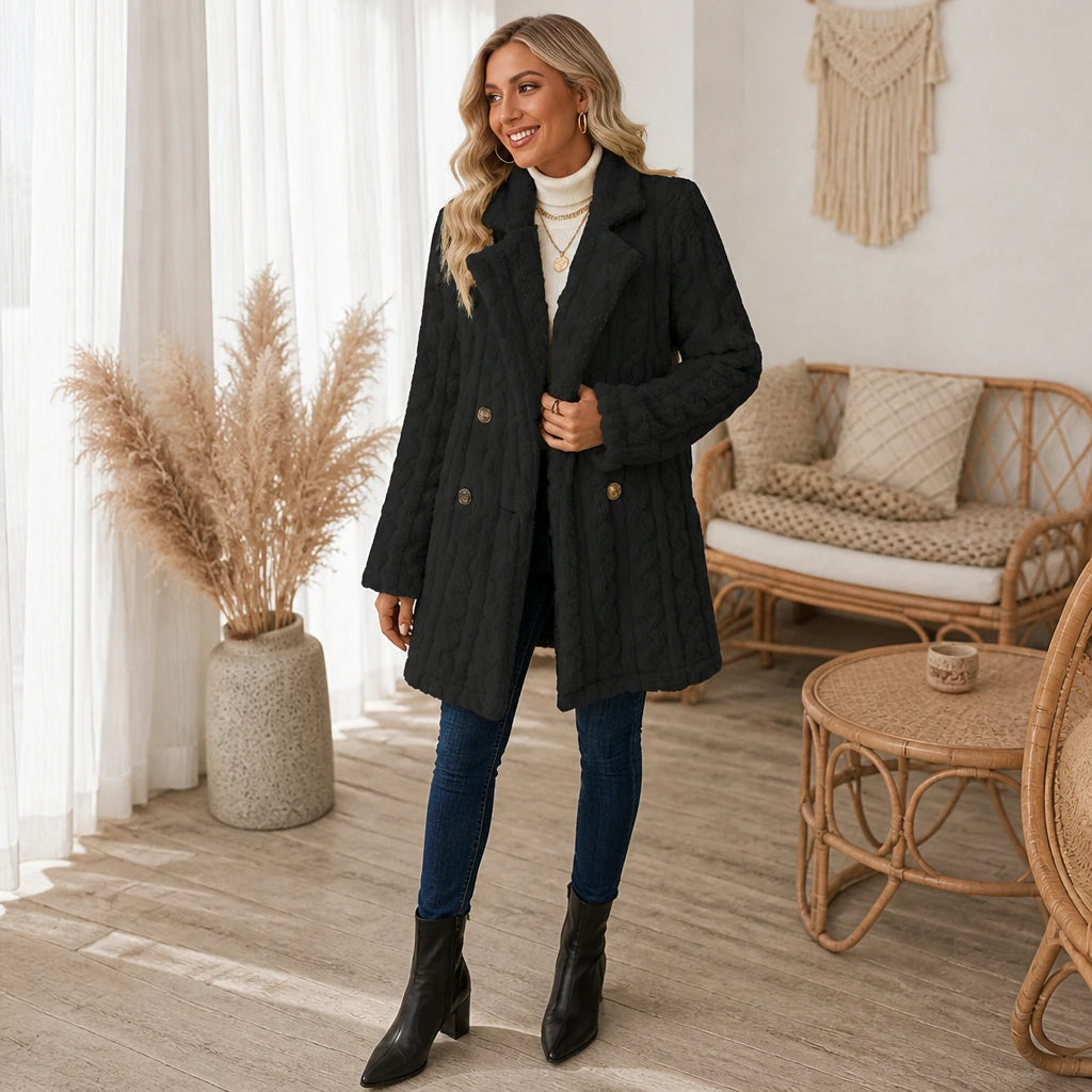 Textured Double-Breasted Winter Coat