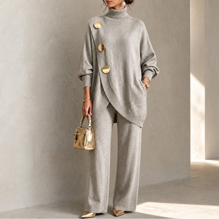 Turtleneck Sweater And Wide-Leg Pants Set