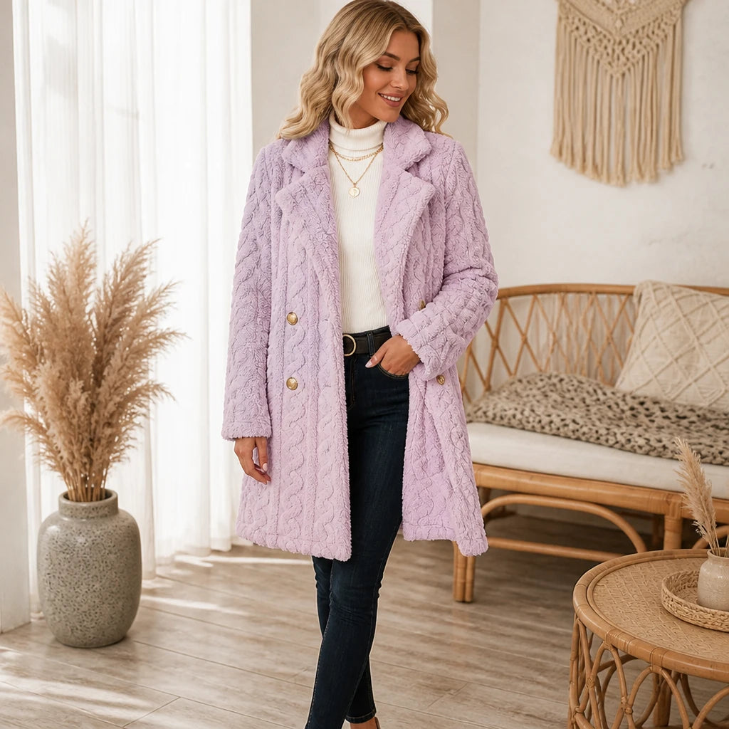 Textured Double-Breasted Winter Coat