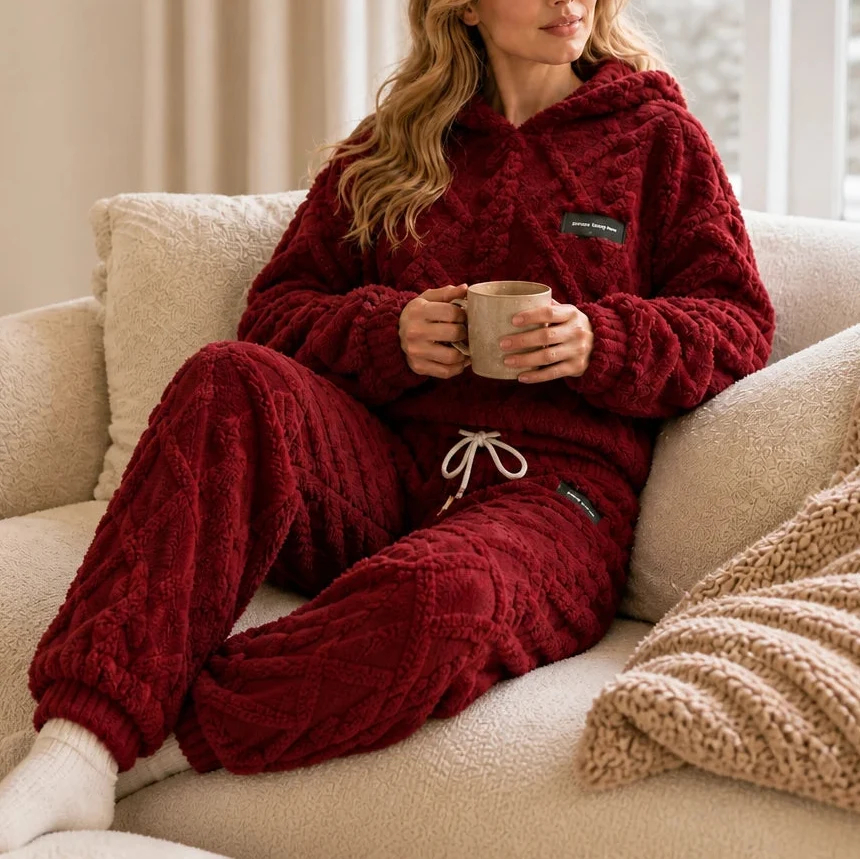 Embossed Plush Tracksuit Set