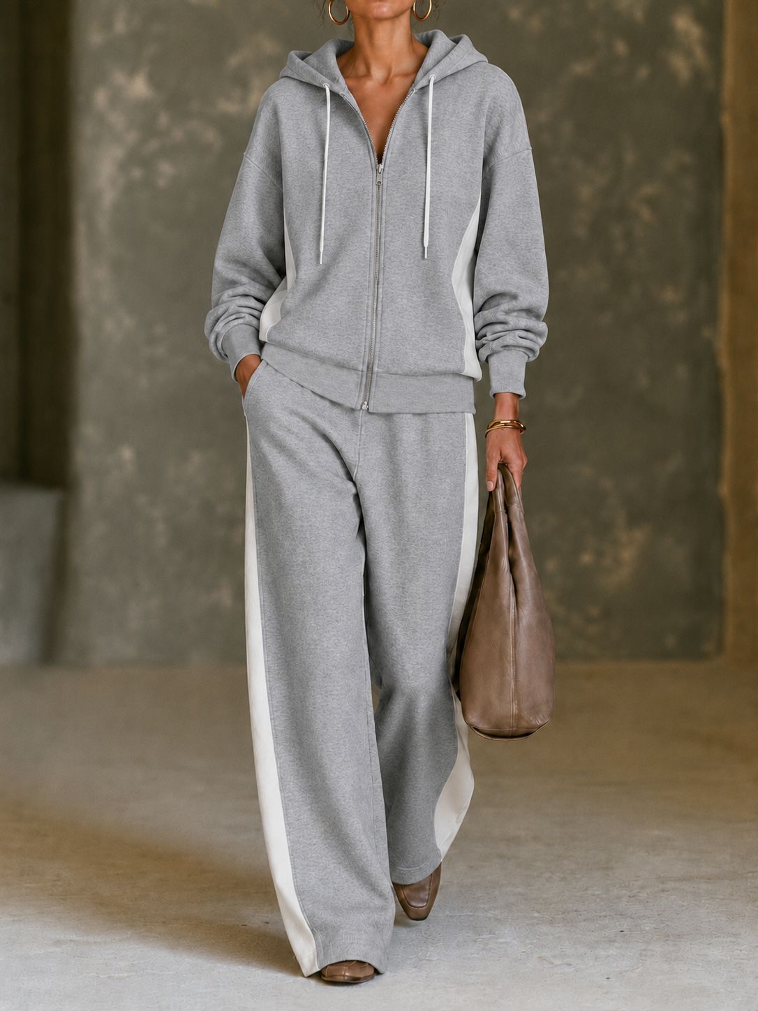 Women’s Color Block Hoodie Set Zip Up Sweatshirt & Wide Leg Pants Casual 2 Piece Outfit