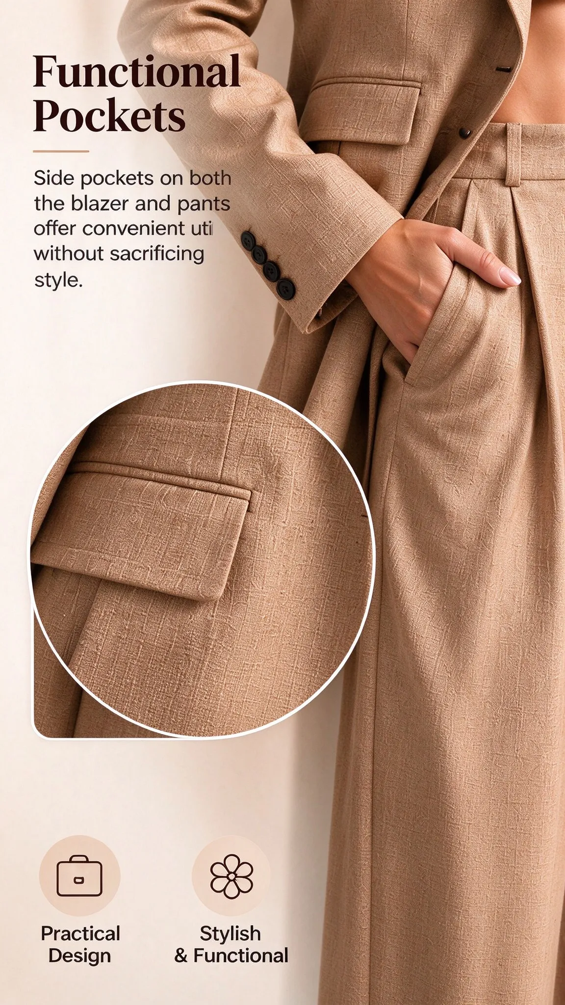 Women's Elegant Tailored Blazer & Wide-Leg Pants 2-Piece Set