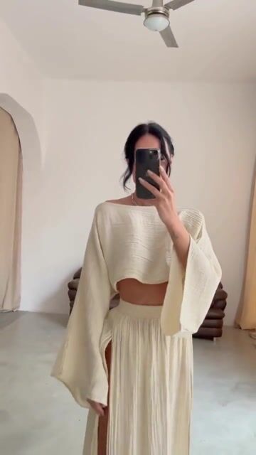 Chic slit cotton and linen casual two-piece set