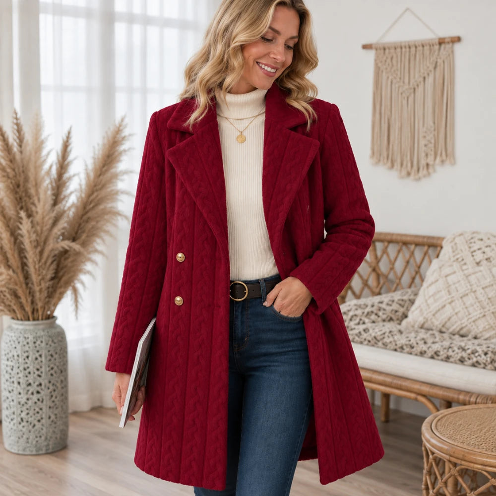 Textured Double-Breasted Winter Coat