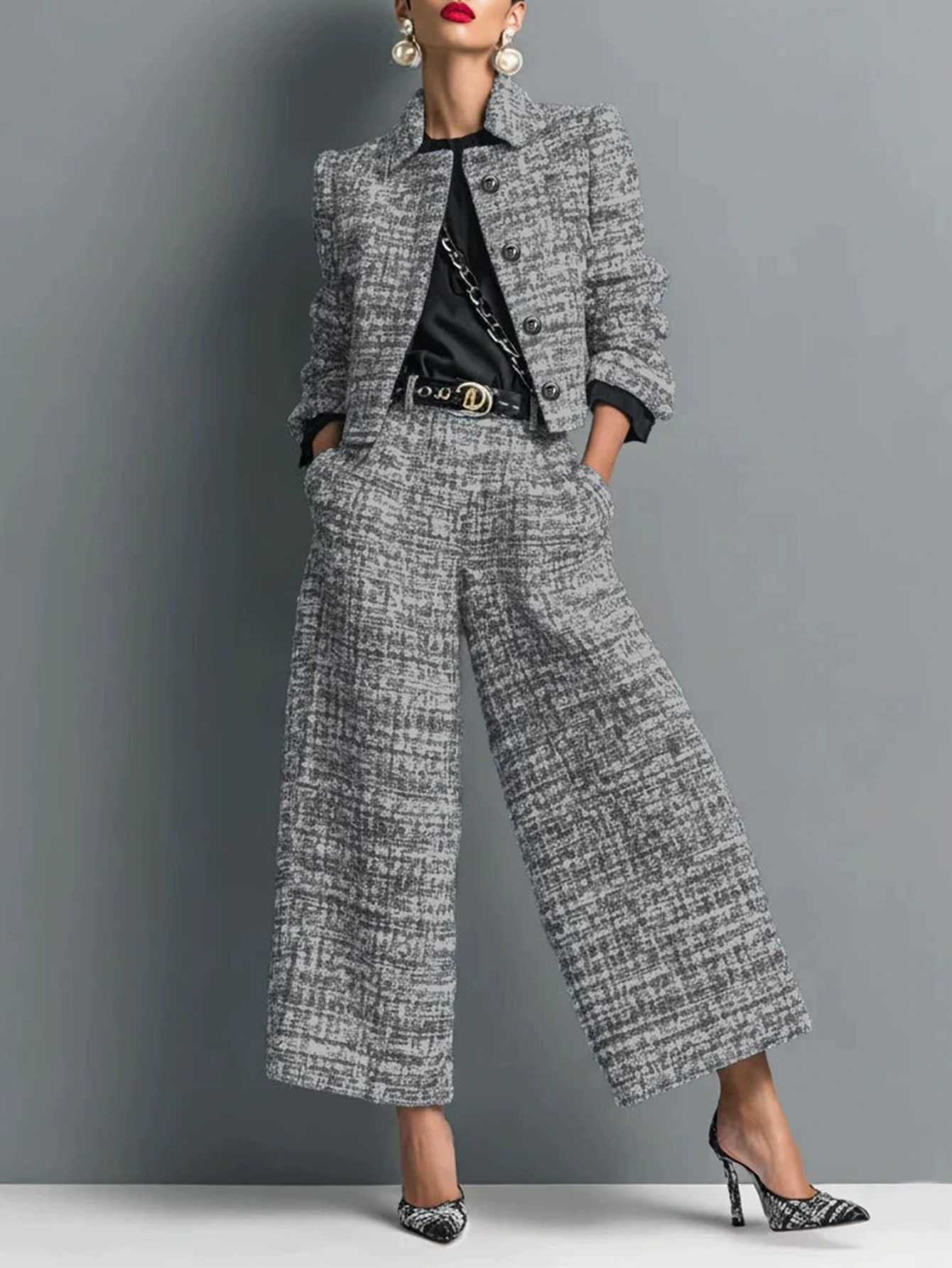 🔥Tweed Jacket Wide Leg Pants Set