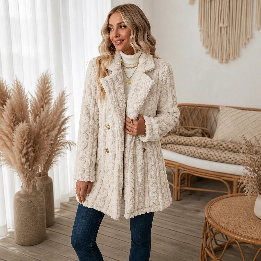 Textured Double-Breasted Winter Coat