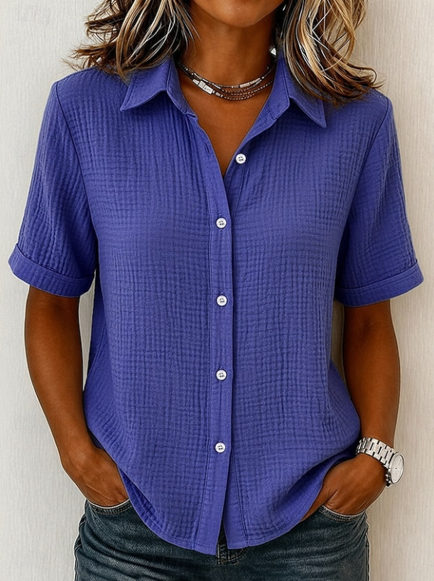 Textured Collared Short Sleeve Button Down Shirt
