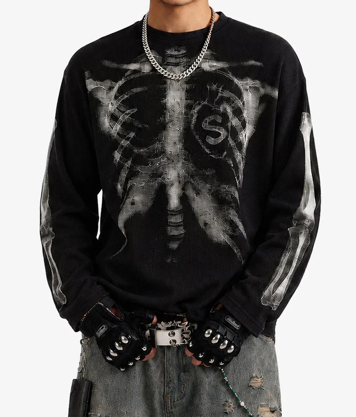 Skeleton Graphic Waffle Sweatshirt 