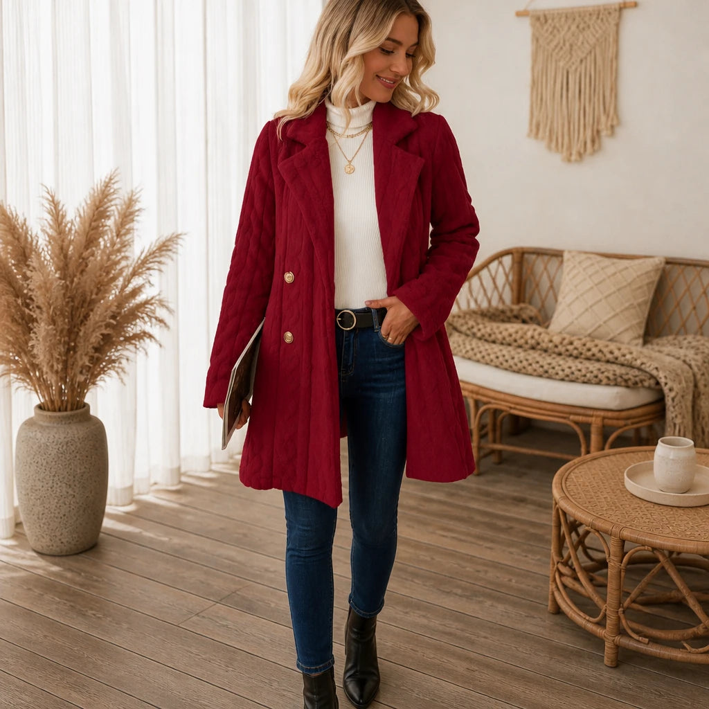 Textured Double-Breasted Winter Coat
