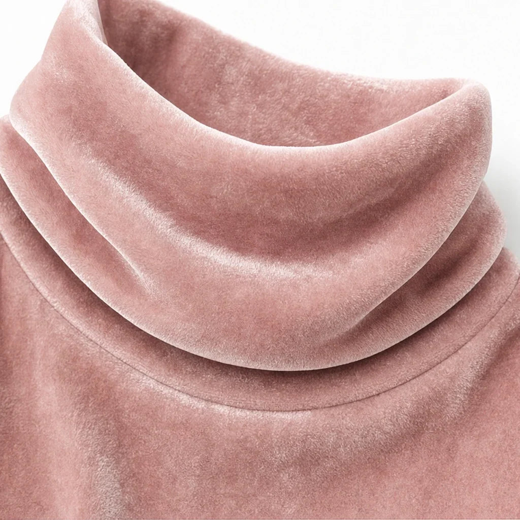 Draped Neck Velvet-Look Top With Button Cuffs