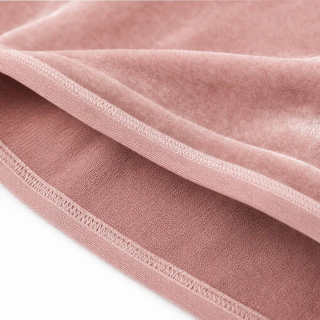 Draped Neck Velvet-Look Top With Button Cuffs