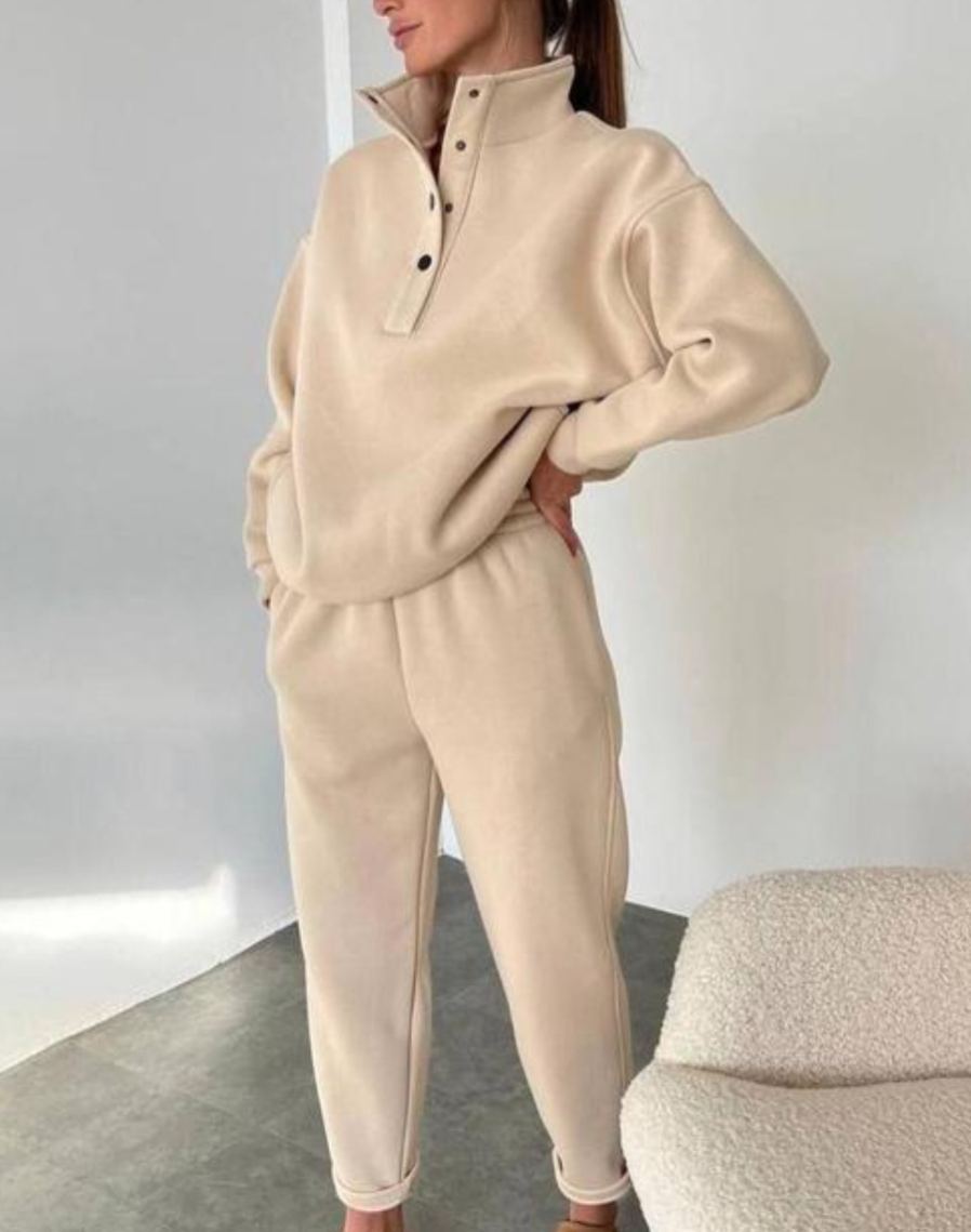 Women’s High Neck Quarter Zip Lounge Set Relaxed Sweatshirt & Jogger Pants 2 Piece Outfit